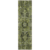 8' Runner Olive Green and Dark Green Oriental Washable Non Skid Indoor Outdoor Runner Rug